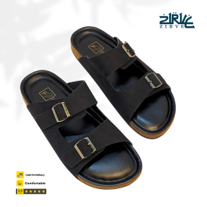 Double Buckle Black Foot bed Sandal