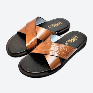 ক্লাসিক ব্রাউন ক্রস-স্ট্র্যাপ টেক্সচার্ড স্লাইড স্যান্ডেল