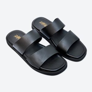 ক্লাসিক ব্ল্যাক ডাবল-স্ট্র্যাপ স্লাইড স্যান্ডেল