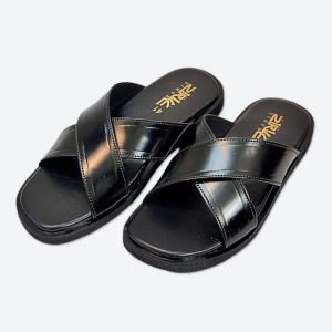 ব্ল্যাক ডাবল ক্রস স্ট্র্যাপ স্লাইড স্যান্ডেল